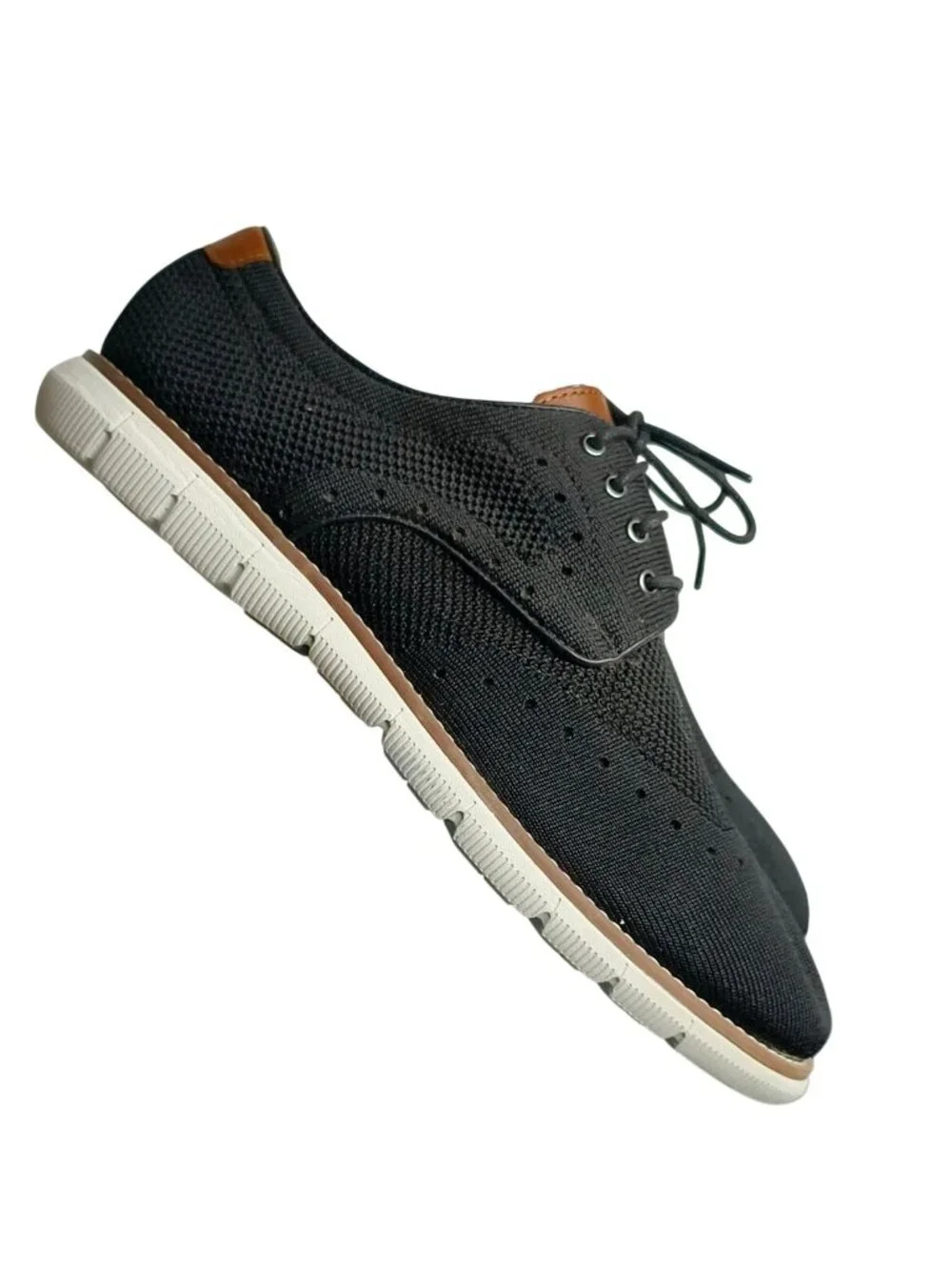 Johnston & Murphy Boys 6 Holden Knit Wingtip Lace-Up Shoes Black New